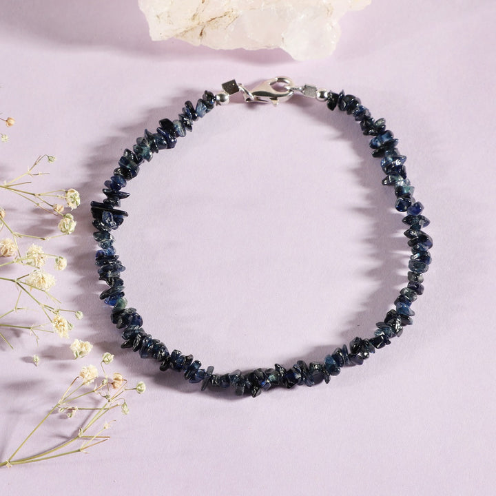 Blue Sapphire Nugget Silver Bracelet - Wisdom & Protection