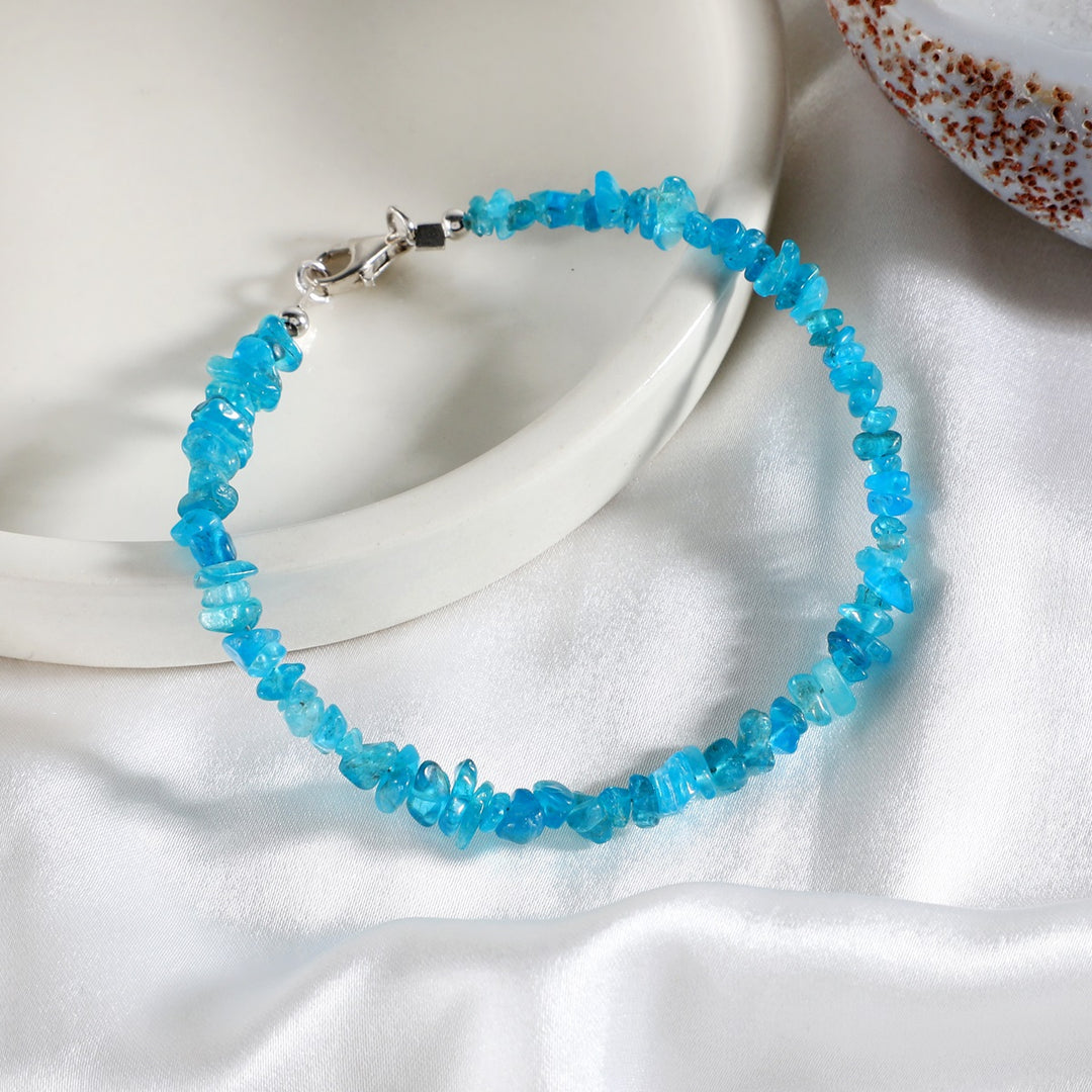 Neon Apatite Nugget Silver Bracelet - Motivation & Clarity