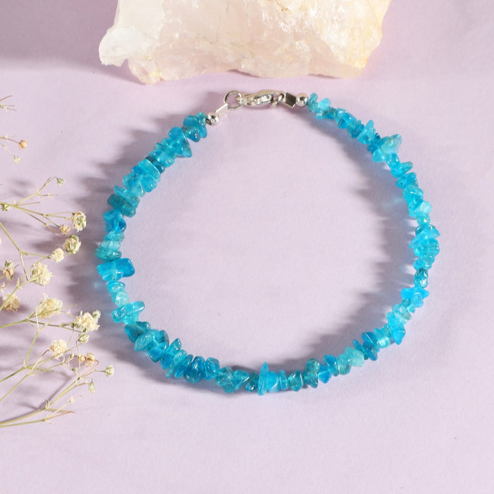 Neon Apatite Nugget Silver Bracelet - Motivation & Clarity