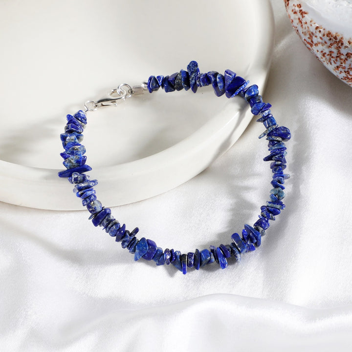 Lapis Lazuli Nugget Silver Bracelet - Wisdom & Serenity