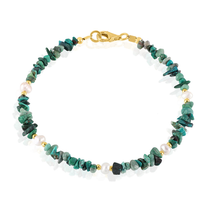 Chrysocolla and Pearl Silver Bracelet - Serenity & Purity