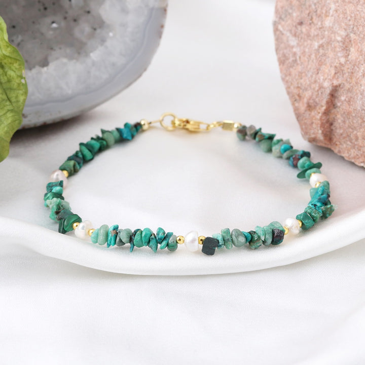 Chrysocolla and Pearl Silver Bracelet - Serenity & Purity