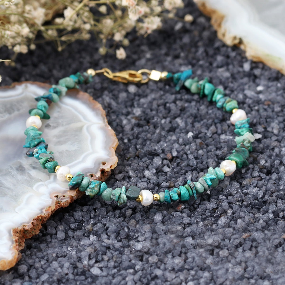 Chrysocolla and Pearl Silver Bracelet - Serenity & Purity