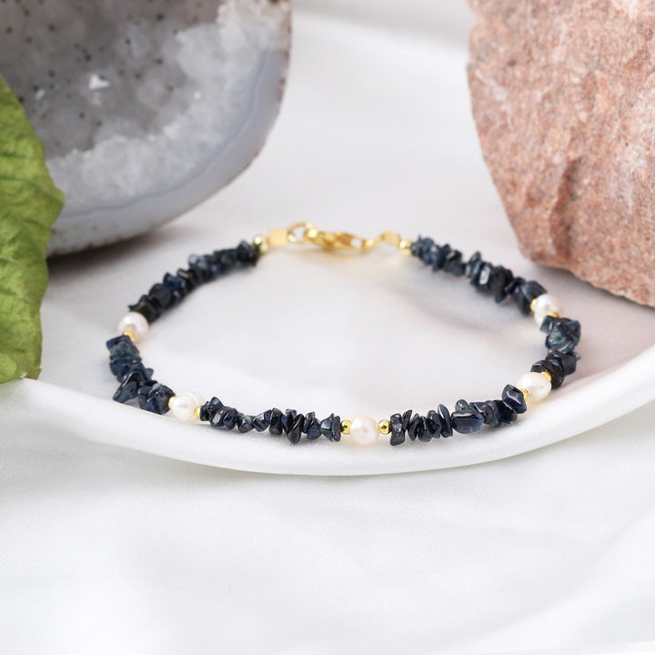 Blue Sapphire and Pearl Silver Bracelet - Wisdom & Purity