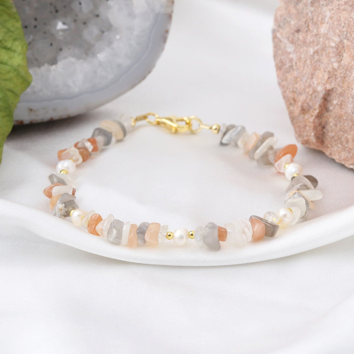 Multi Moonstone and Pearl Silver Bracelet - Harmony & Purity