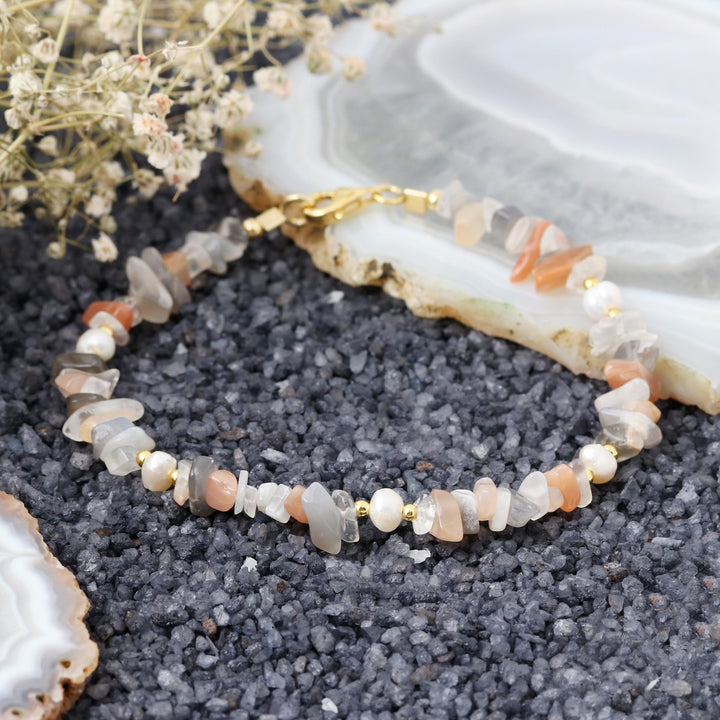 Multi Moonstone and Pearl Silver Bracelet - Harmony & Purity