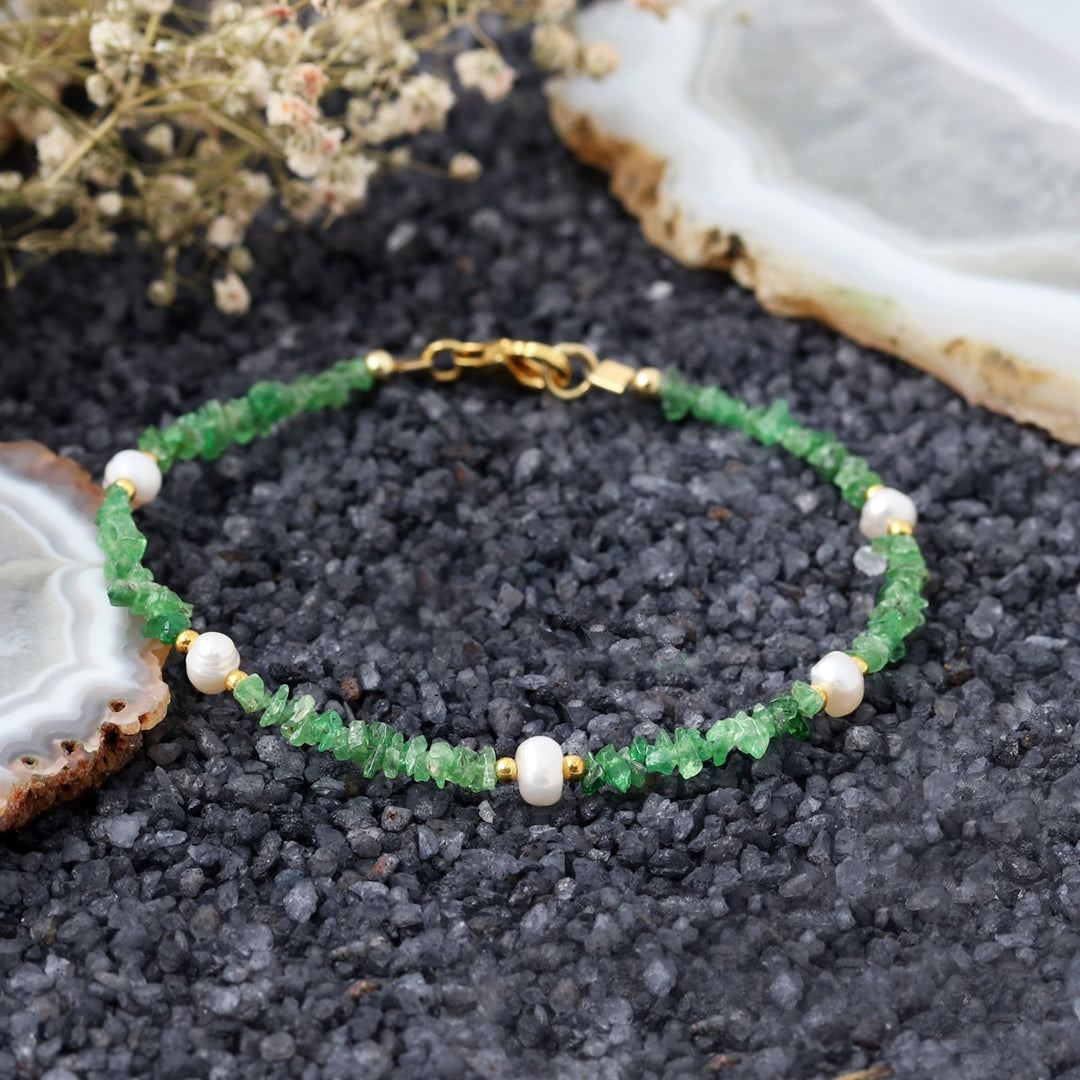 Tsavorite and Pearl Silver Bracelet - Abundance & Purity