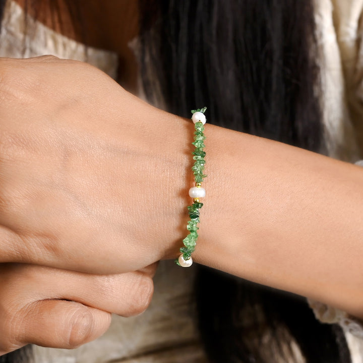 Tsavorite and Pearl Silver Bracelet - Abundance & Purity