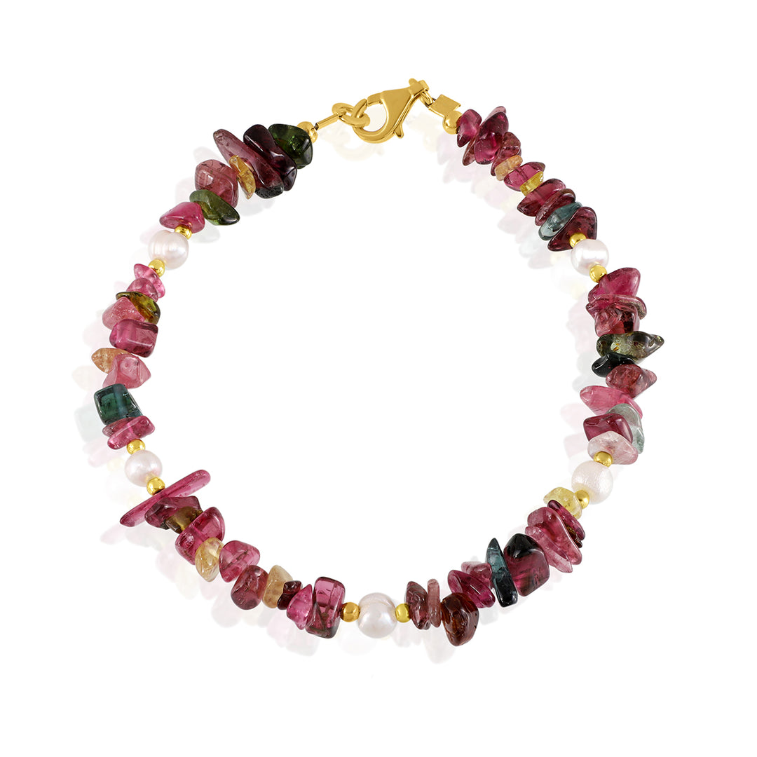 Multi Tourmaline and Pearl Silver Bracelet - Protection & Purity