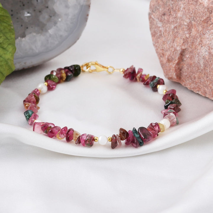 Multi Tourmaline and Pearl Silver Bracelet - Protection & Purity