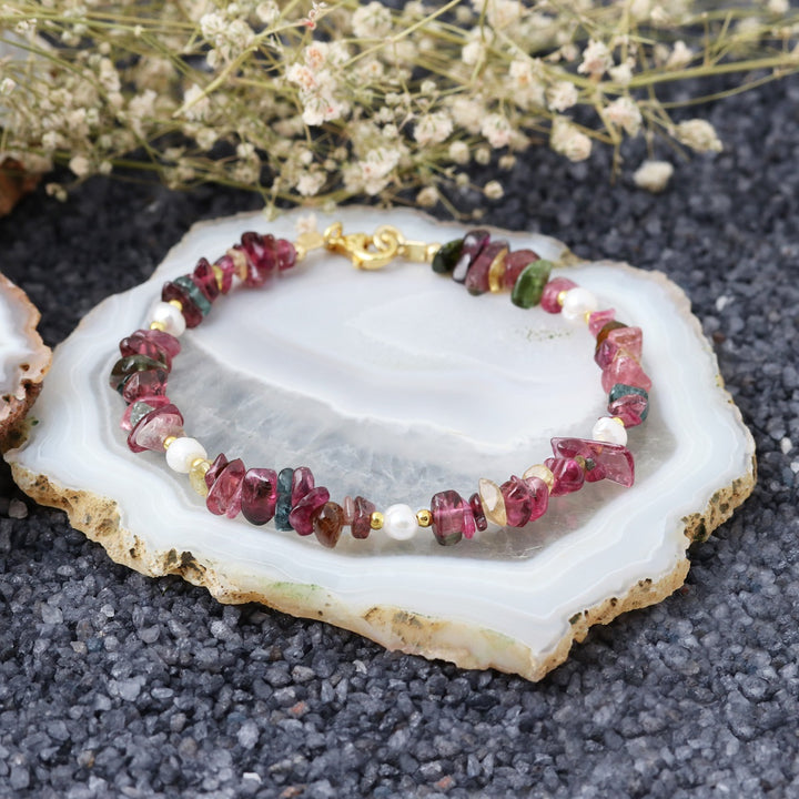 Multi Tourmaline and Pearl Silver Bracelet - Protection & Purity