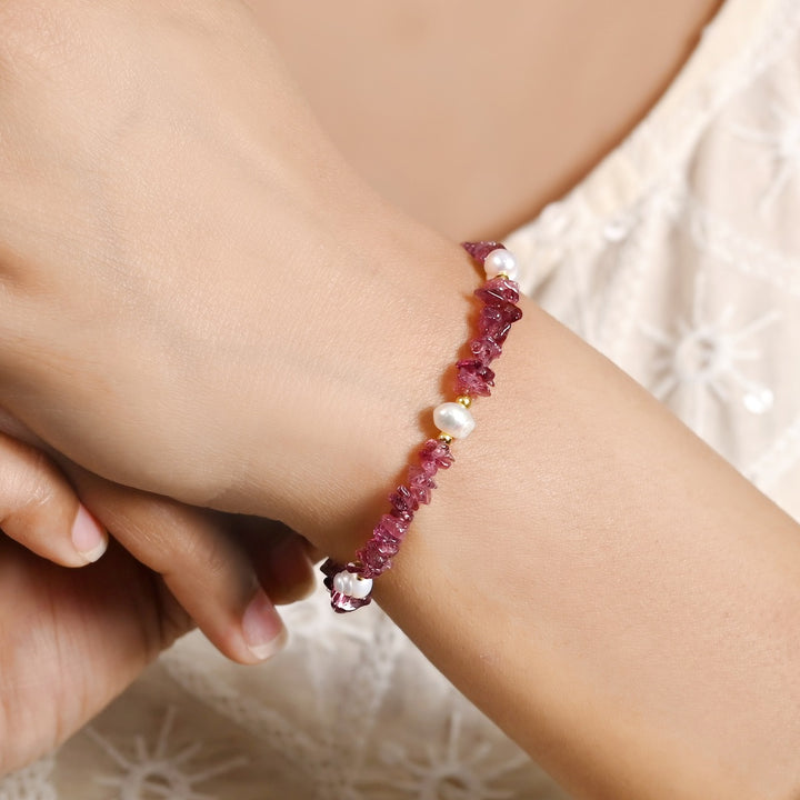 Pink Tourmaline and Pearl Silver Bracelet - Love & Purity