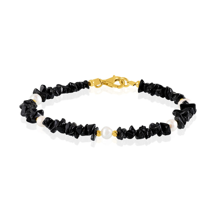 Black Tourmaline and Pearl Silver Bracelet - Protection & Purity