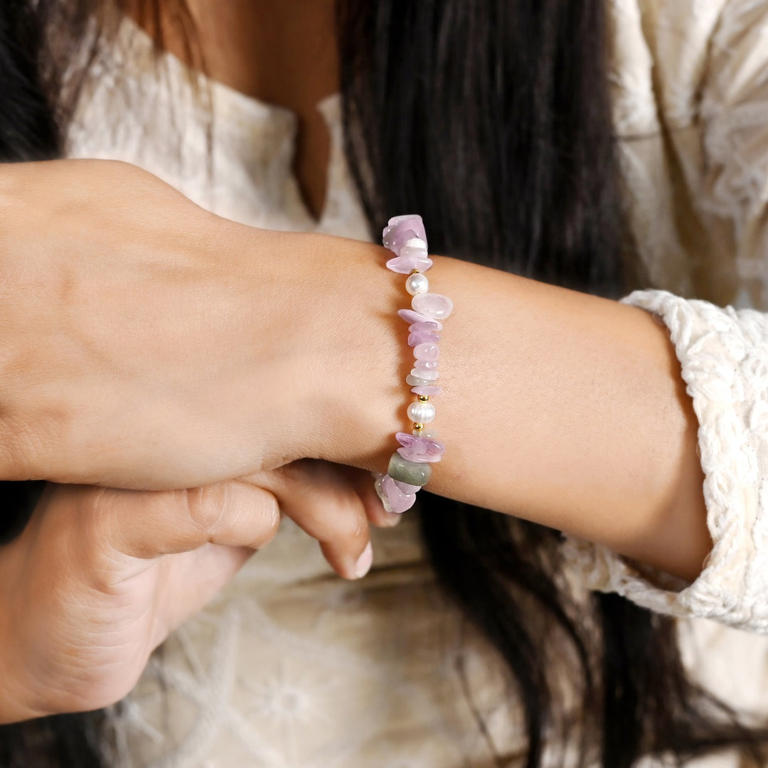 Kunzite and Pearl Silver Bracelet - Love & Serenity