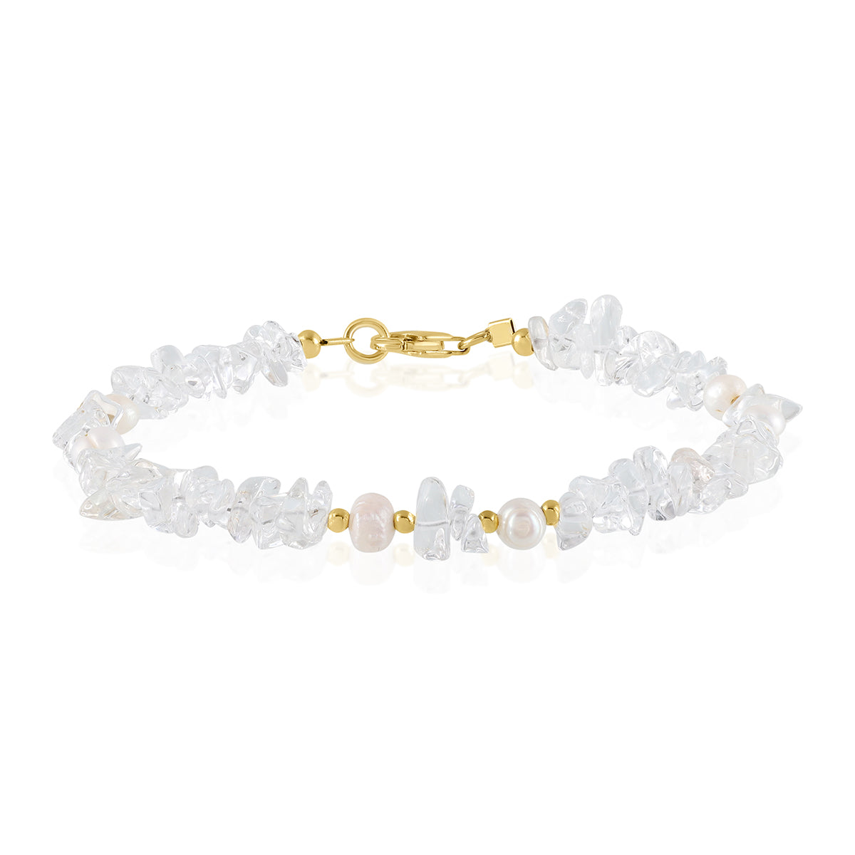 Clear Quartz and Pearl Silver Bracelet - Elegance & Clarity