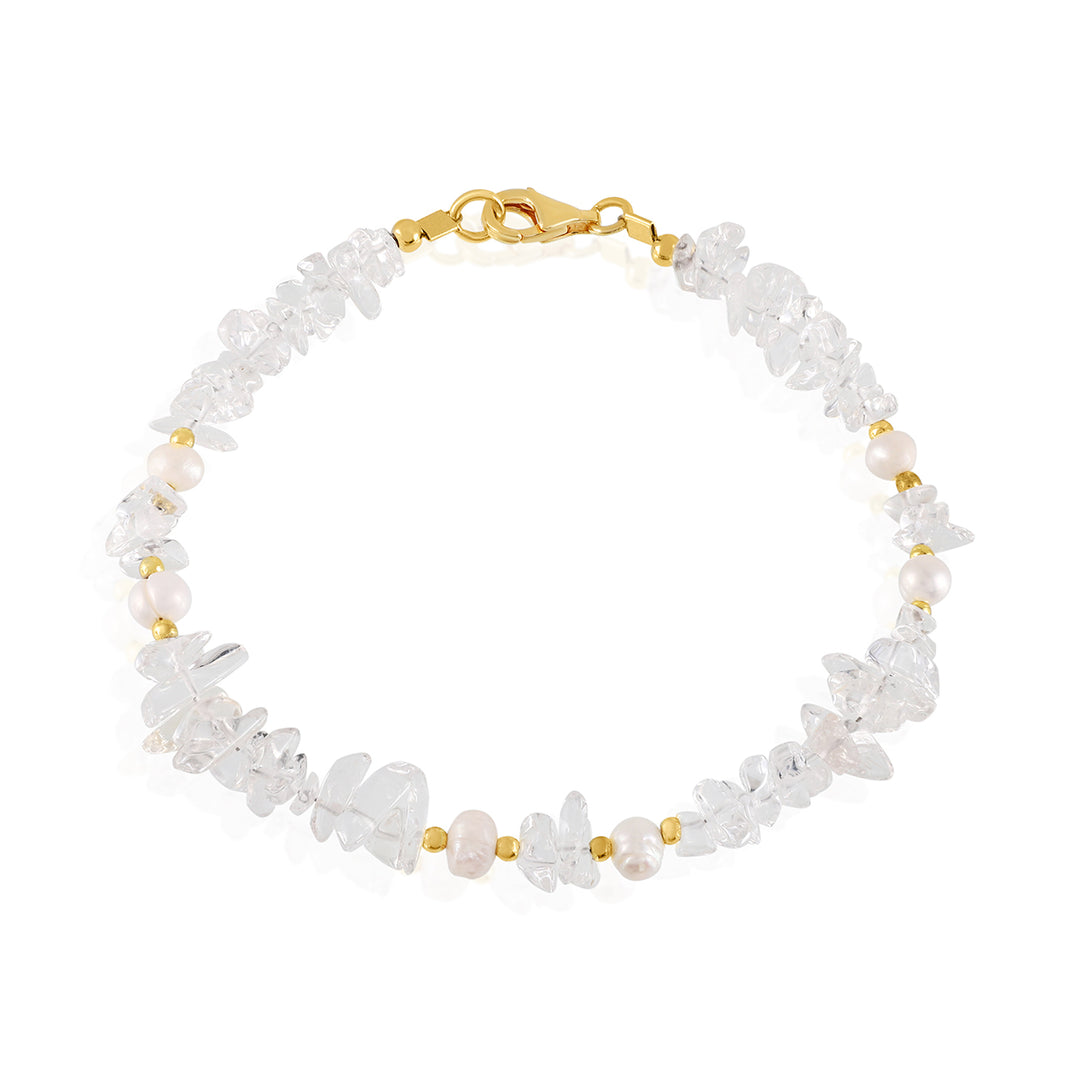 Clear Quartz and Pearl Silver Bracelet - Elegance & Clarity