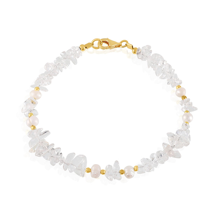 Clear Quartz and Pearl Silver Bracelet - Elegance & Clarity