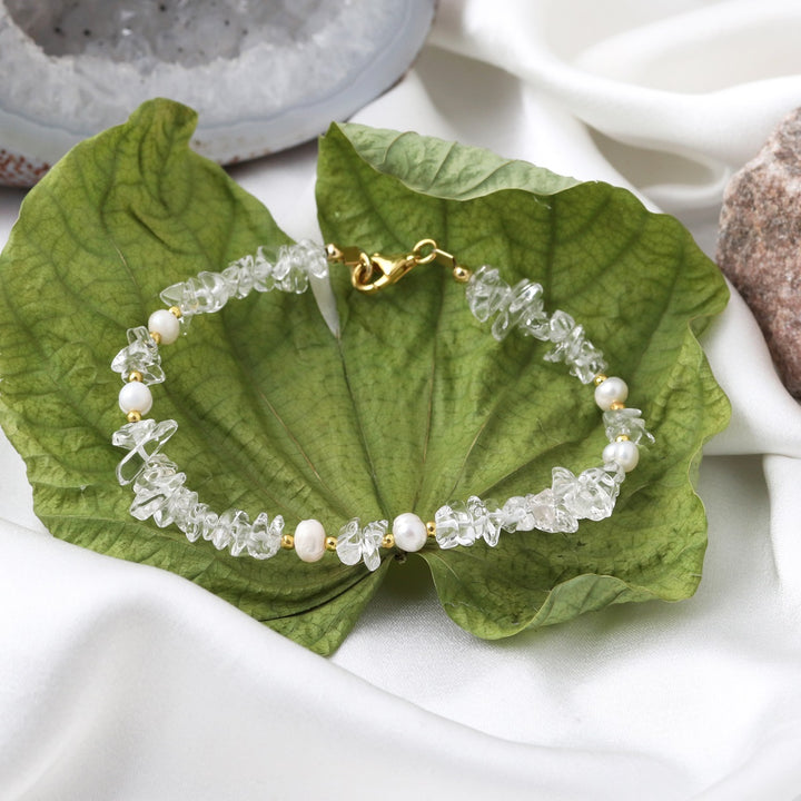 Clear Quartz and Pearl Silver Bracelet - Elegance & Clarity