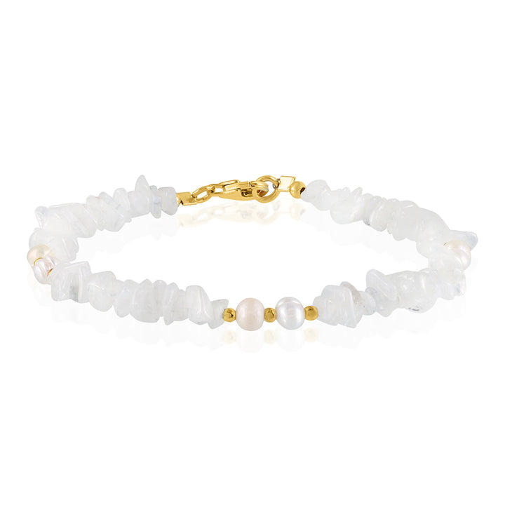 Rainbow Moonstone and Pearl Silver Bracelet - Mystical Harmony & Purity