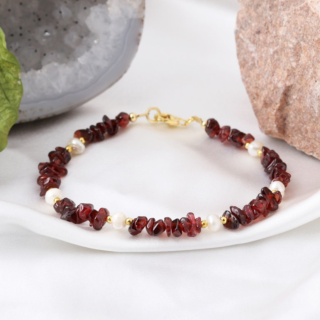 Garnet and Pearl Silver Bracelet - Passion & Purity