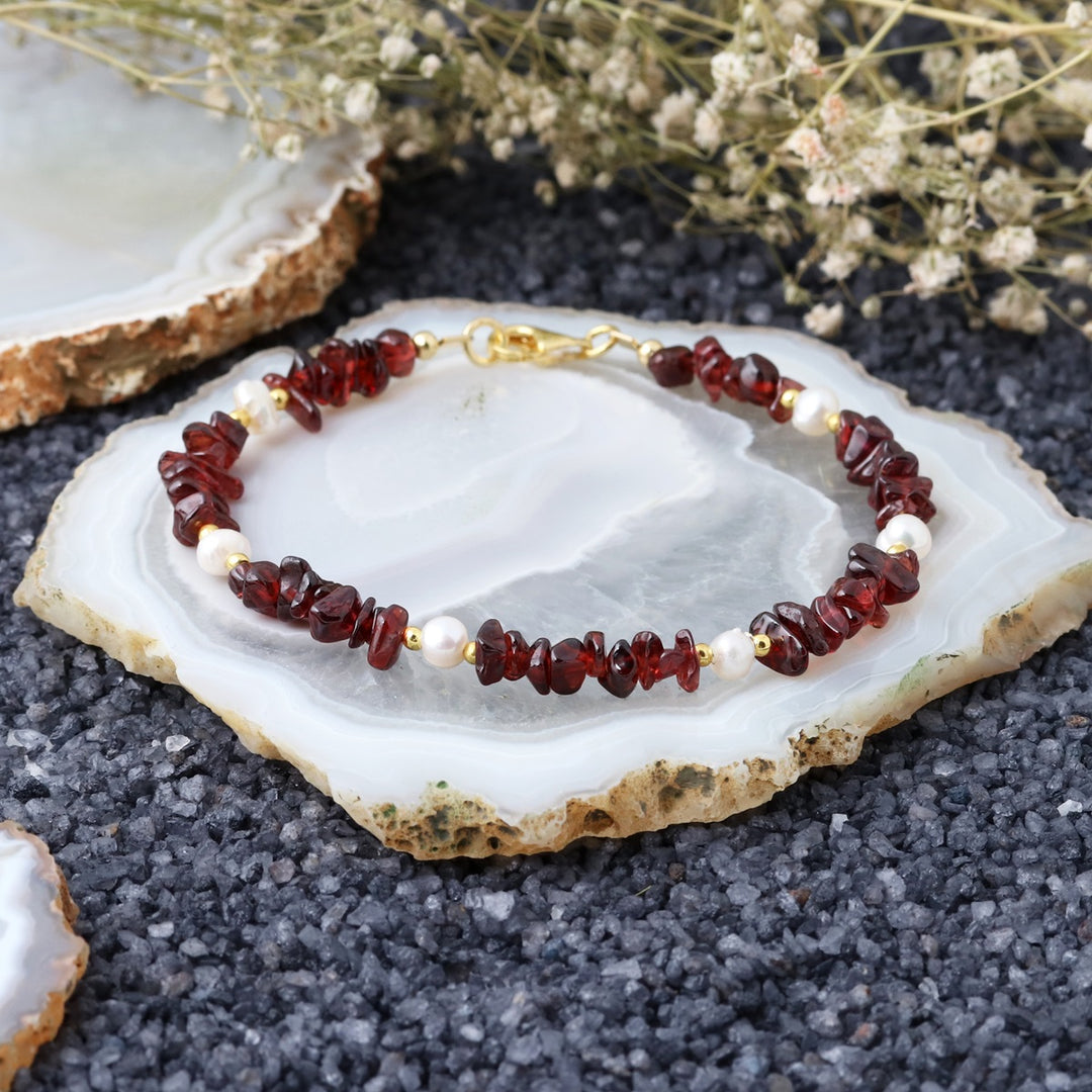 Garnet and Pearl Silver Bracelet - Passion & Purity