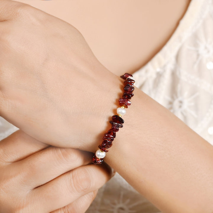 Garnet and Pearl Silver Bracelet - Passion & Purity