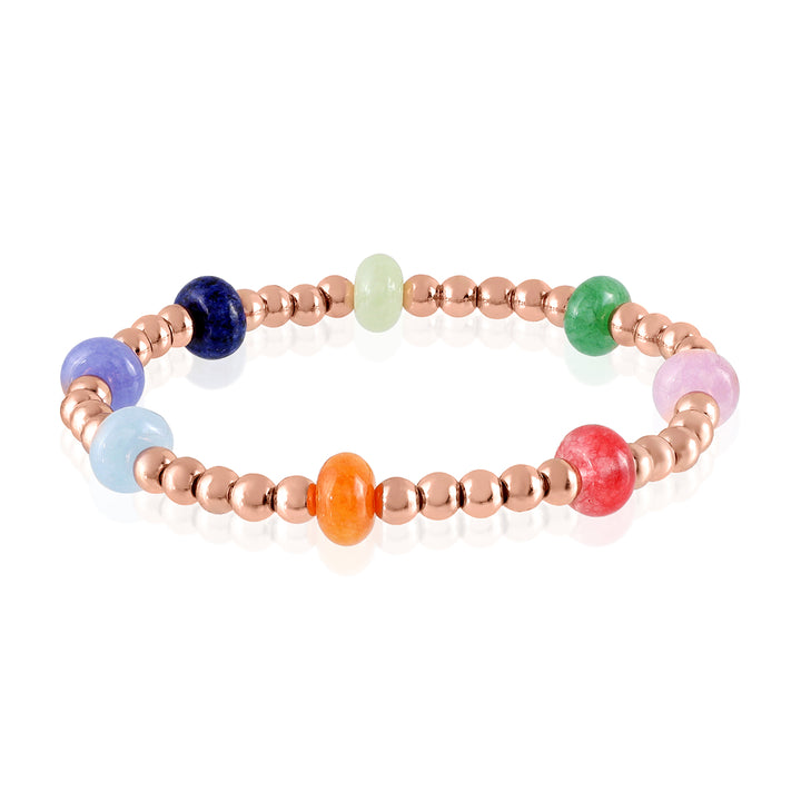 Multicolor Quartz & Rose Gold Hematite Stretch Bracelet