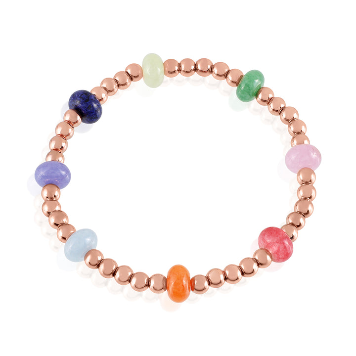 Multicolor Quartz & Rose Gold Hematite Stretch Bracelet