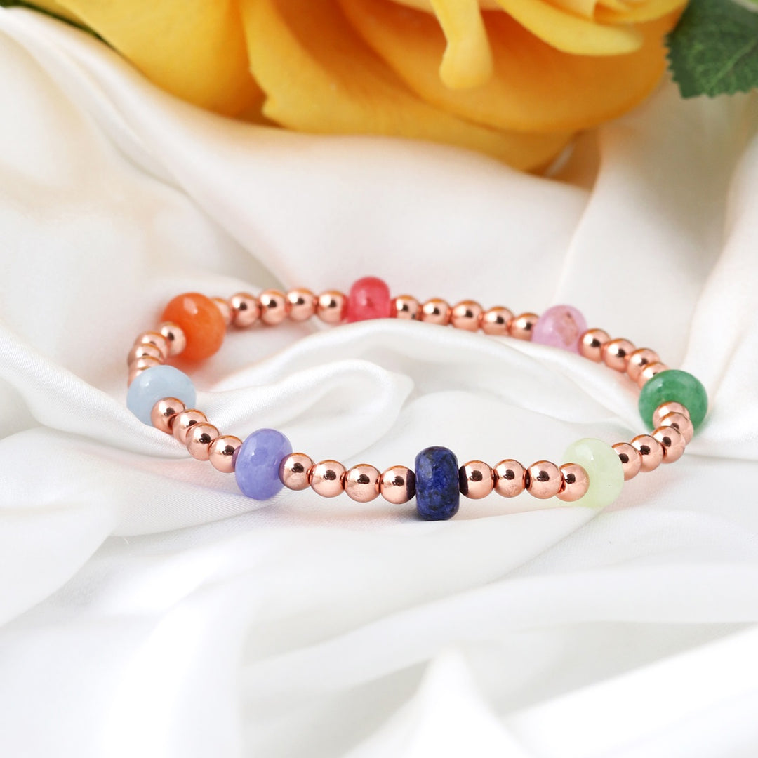 Multicolor Quartz & Rose Gold Hematite Stretch Bracelet