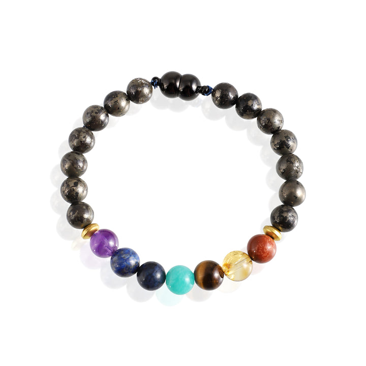 Pyrite 7 Chakra Magnetic Lock Bracelet