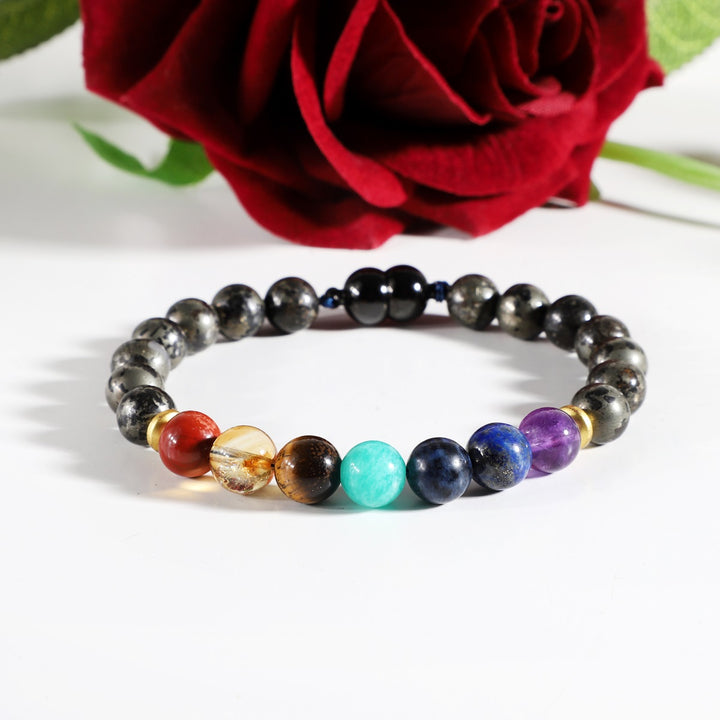 Pyrite 7 Chakra Magnetic Lock Bracelet