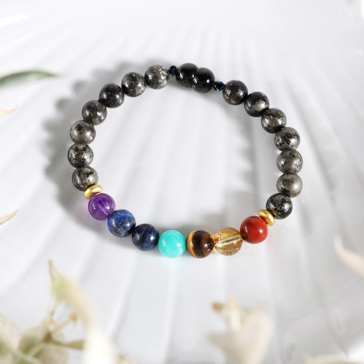 Pyrite 7 Chakra Magnetic Lock Bracelet