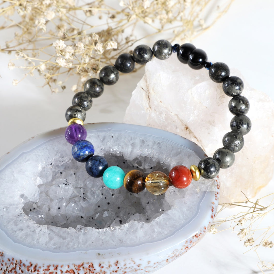 Pyrite 7 Chakra Magnetic Lock Bracelet