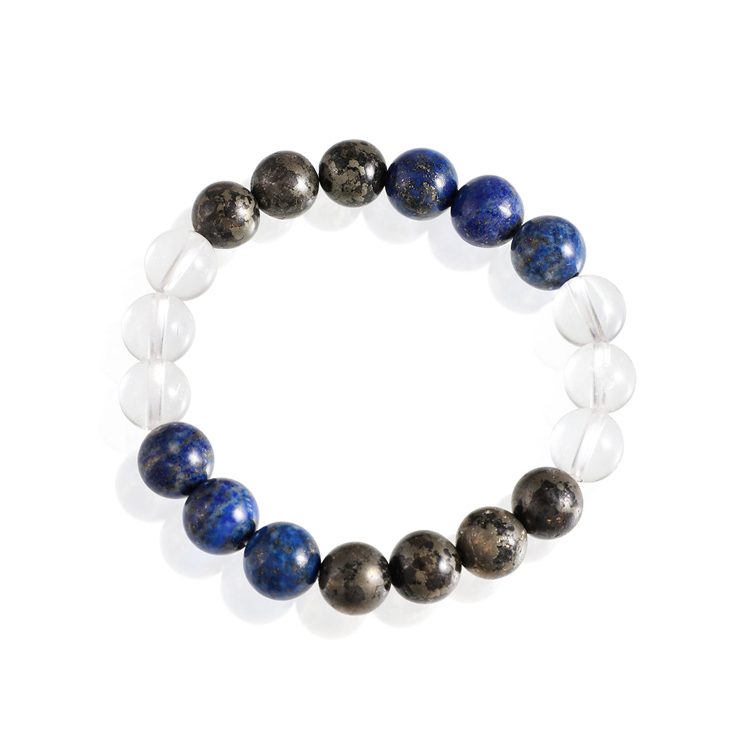 Clear Quartz, Lapis Lazuli, and Pyrite Stretch Bracelet