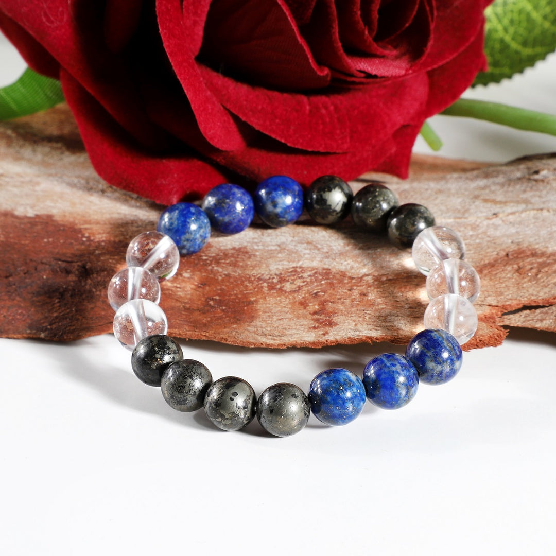 Clear Quartz, Lapis Lazuli, and Pyrite Stretch Bracelet