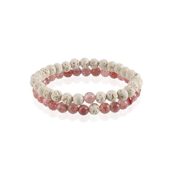 Strawberry Quartz and White Lava Bracelet Combo