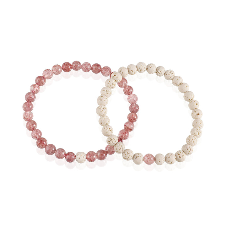 Strawberry Quartz and White Lava Bracelet Combo