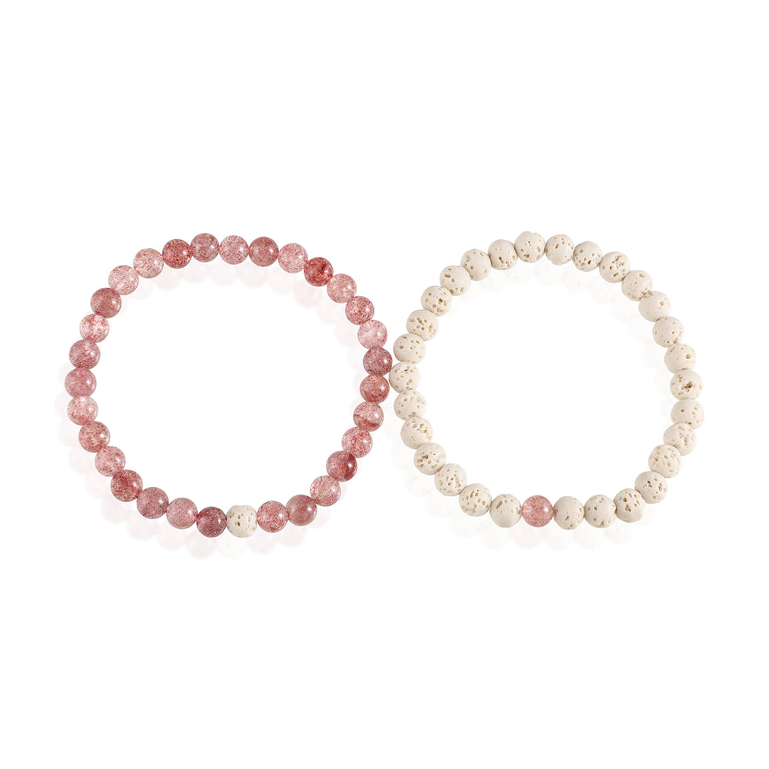 Strawberry Quartz and White Lava Bracelet Combo