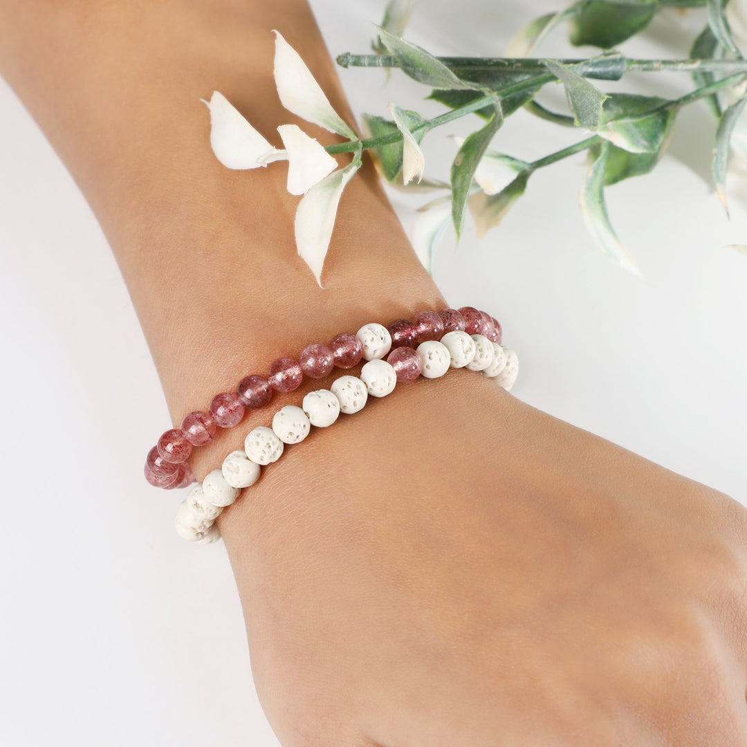 Strawberry Quartz and White Lava Bracelet Combo