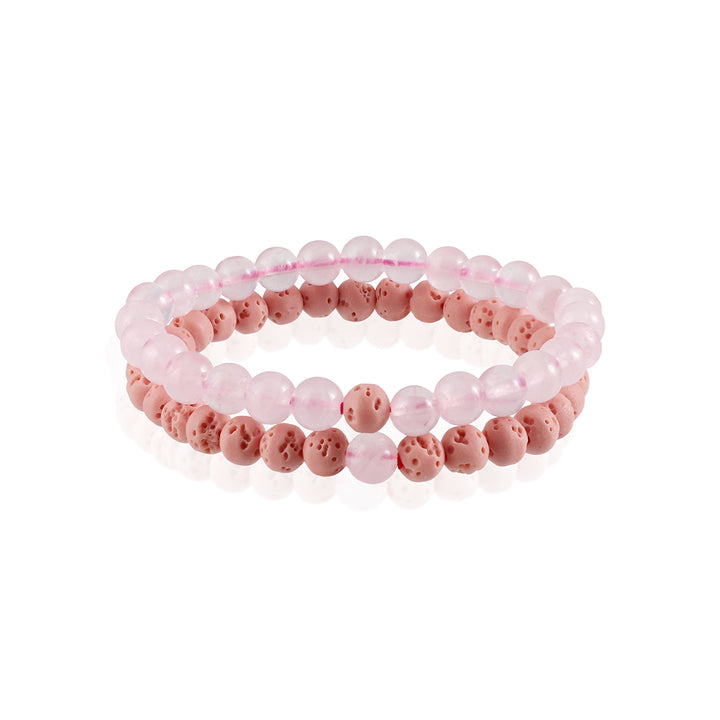 Rose Quartz and Pink Lava Bracelet Combo