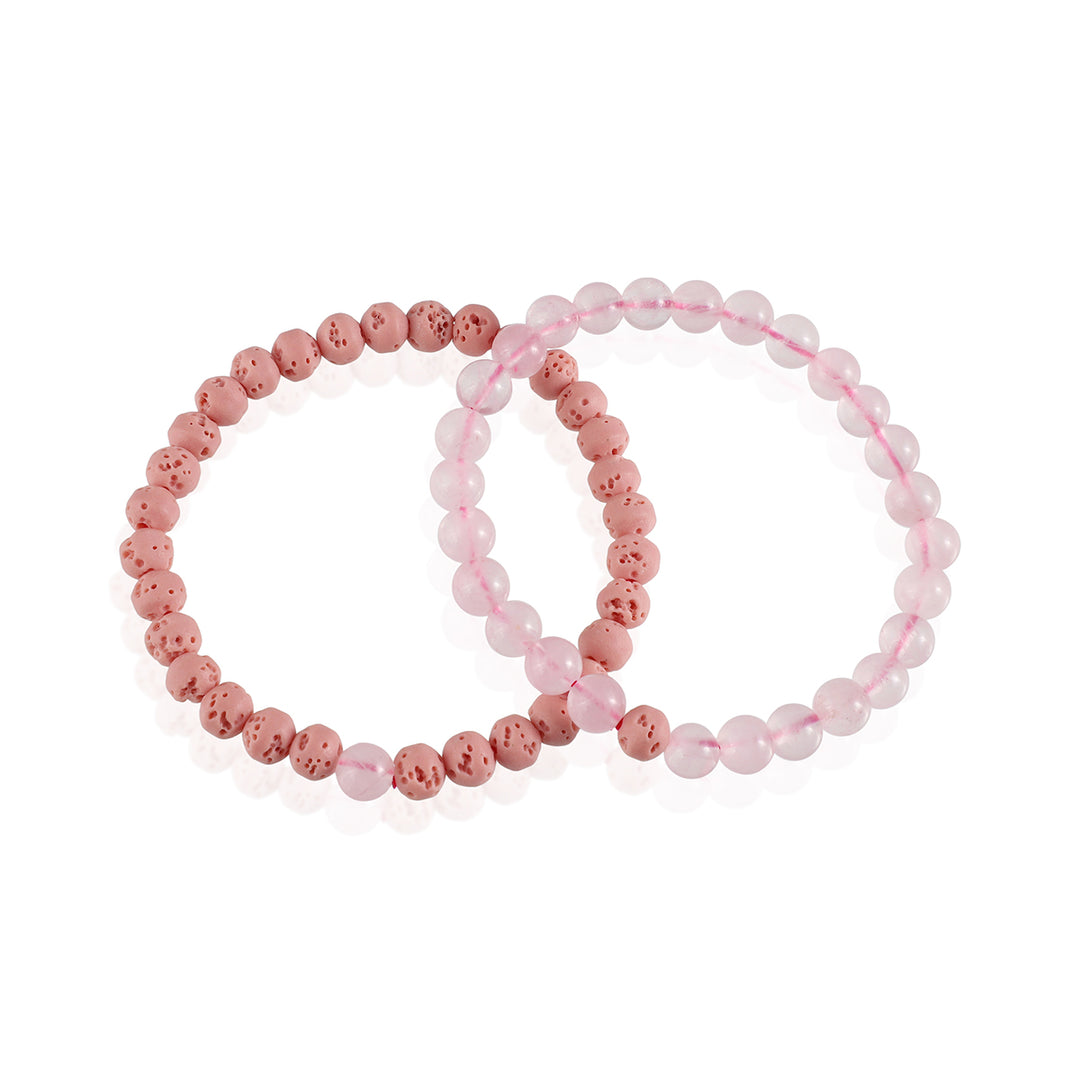 Rose Quartz and Pink Lava Bracelet Combo