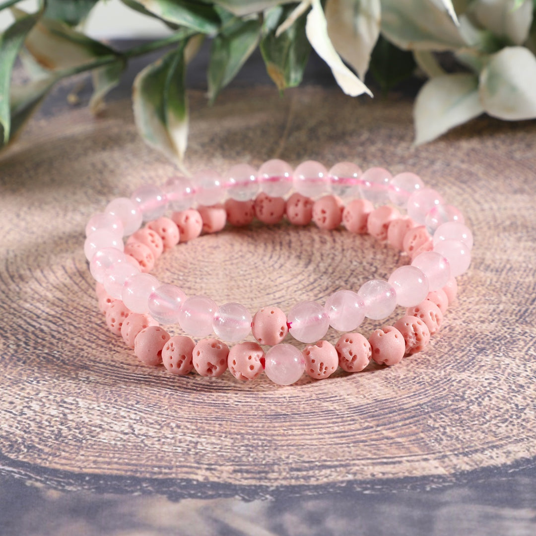 Rose Quartz and Pink Lava Bracelet Combo