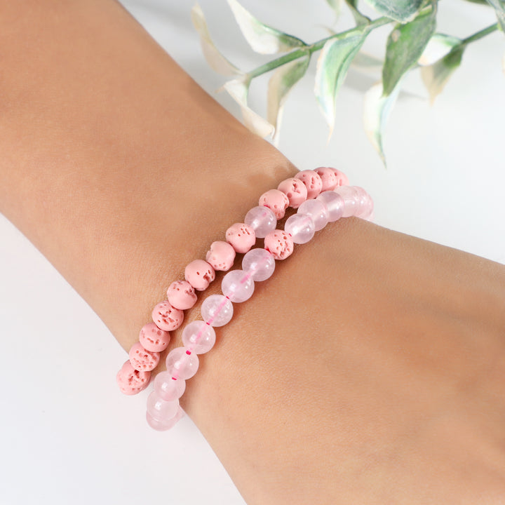 Rose Quartz and Pink Lava Bracelet Combo