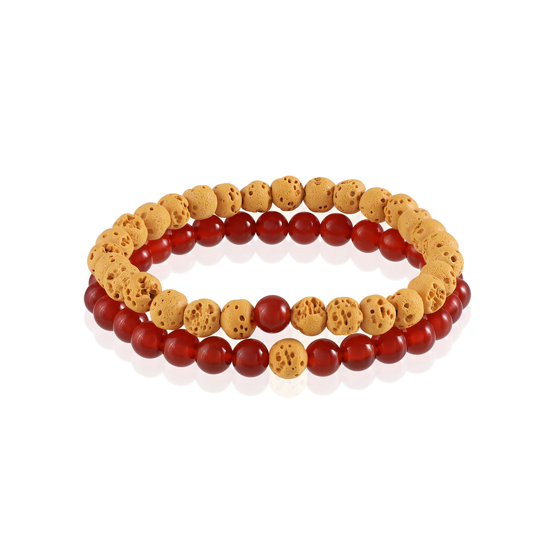 Carnelian and Yellow Lava Bracelet Combo