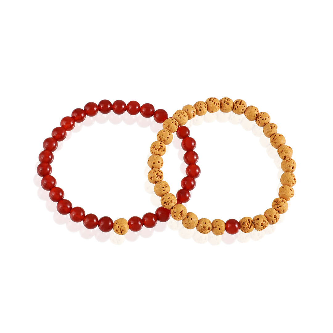 Carnelian and Yellow Lava Bracelet Combo