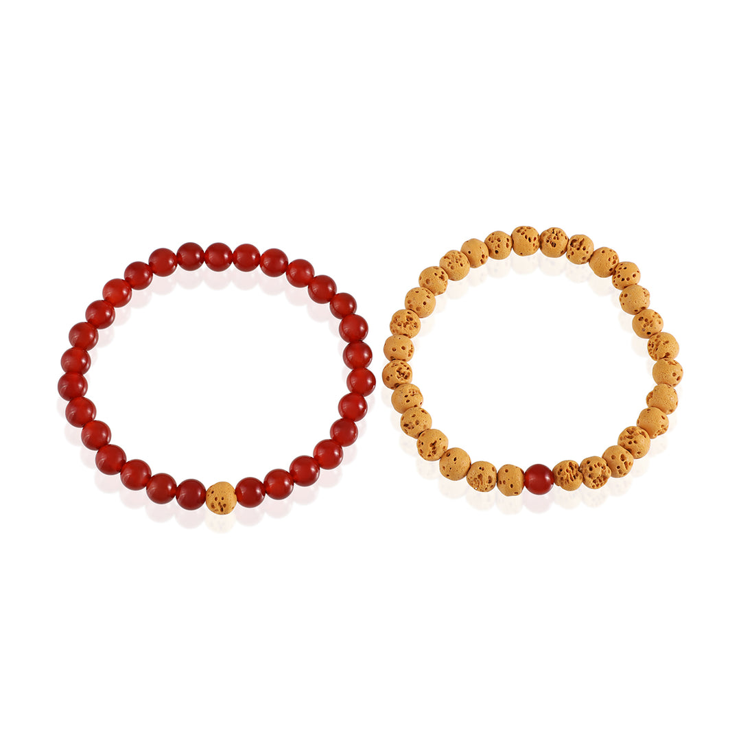 Carnelian and Yellow Lava Bracelet Combo