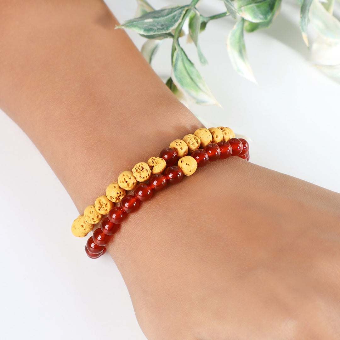 Carnelian and Yellow Lava Bracelet Combo