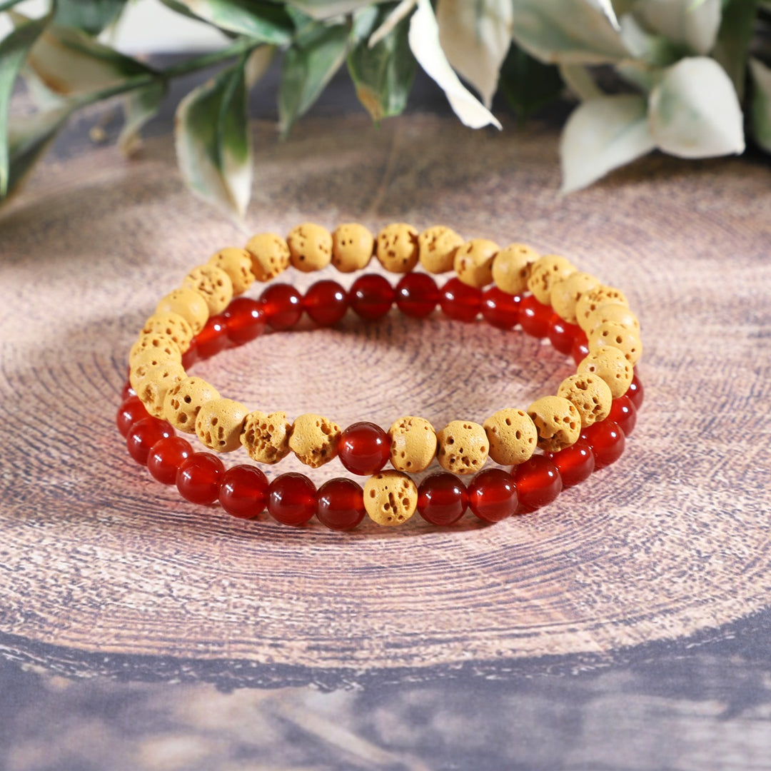 Carnelian and Yellow Lava Bracelet Combo