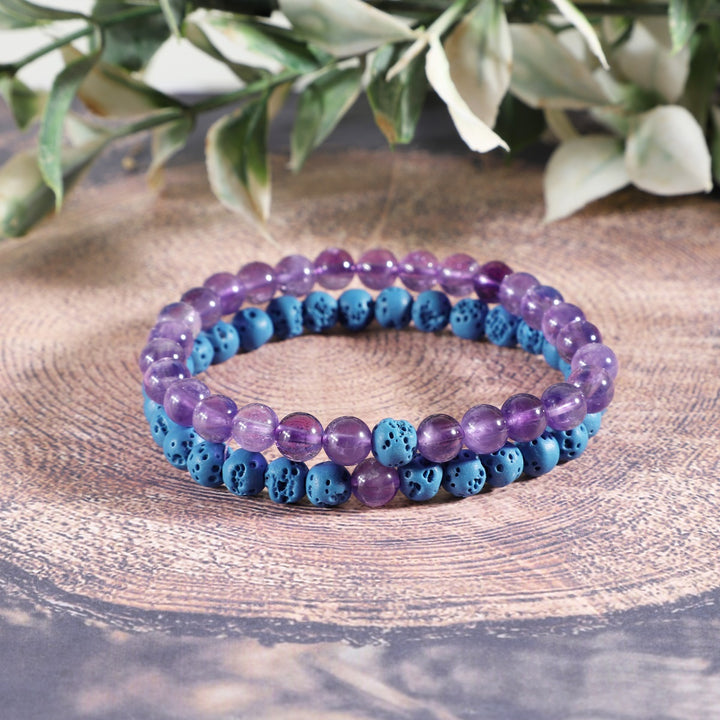 Amethyst and Blue Lava Bracelet Combo