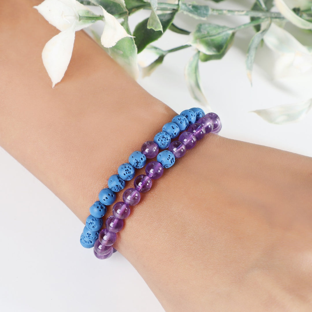 Amethyst and Blue Lava Bracelet Combo